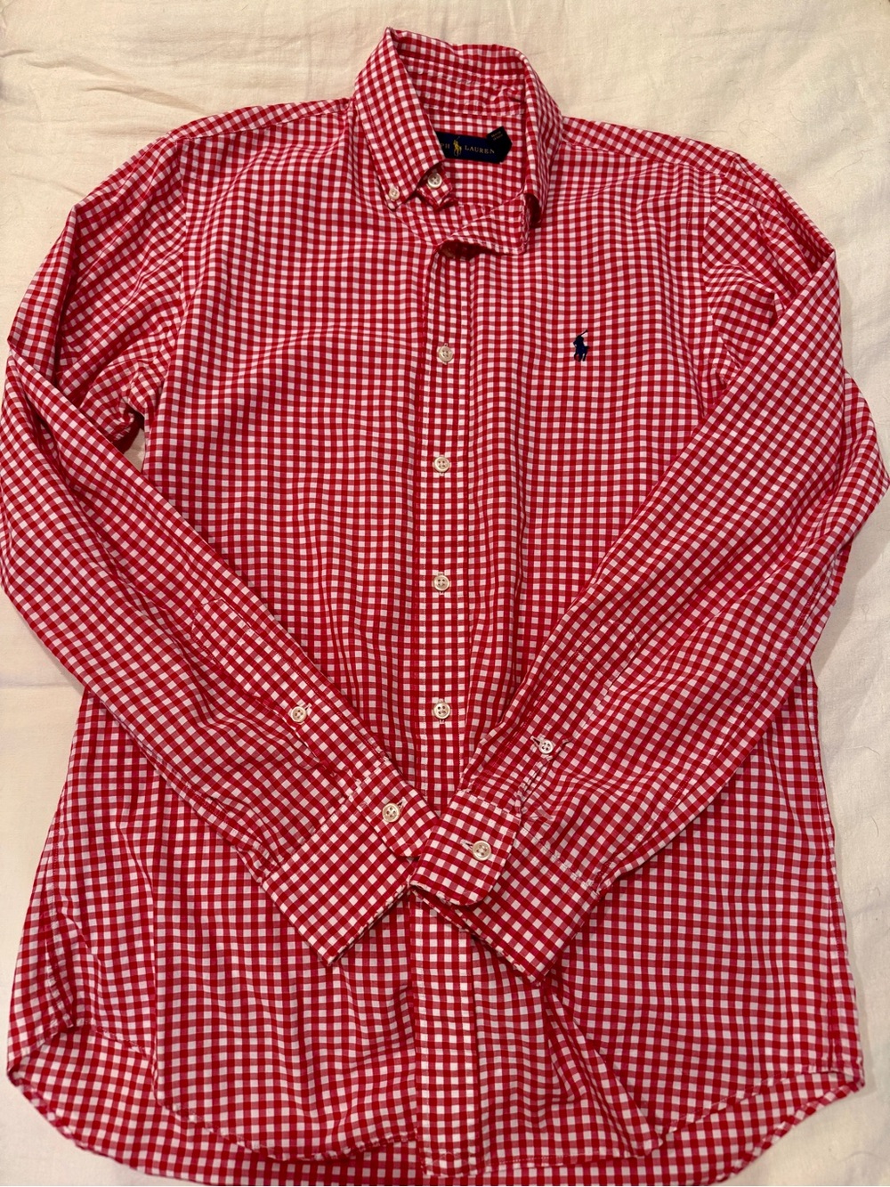 Ralph Lauren Red and White Gingham Button-Down Shirt in Perfect Condition